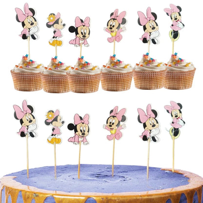 Minnie Mouse Cupcake Toppers Pink Girl Party Cake Topper Decor Baby Shower Wedding Kids Birthday Party Cake Decorations Supplies