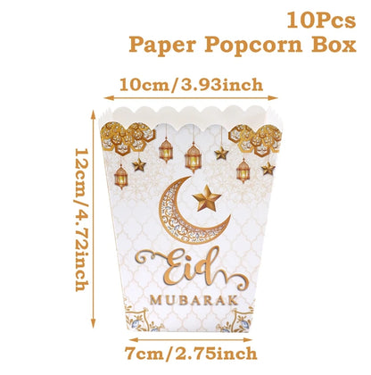 EID Mubarak Popcorn Box Biscuit Gift Box Ramadan Decoration 2025 For Home EID Mubarak Islamic Muslim Party Decor Eid al-Fitr