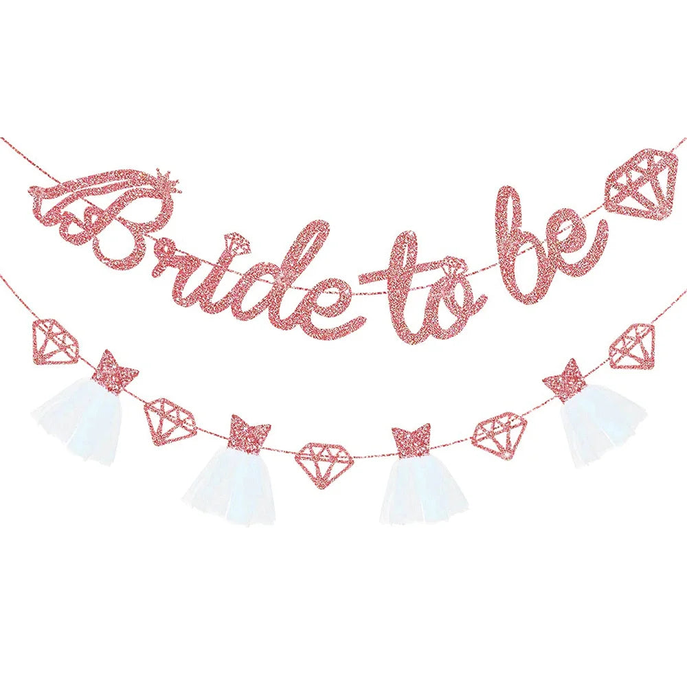 Rose Gold Bride to Be Banner Glitter Diamond Wedding Veil Bride Garland Bunting Hen Party Bridal Shower Engagement Wedding Decor