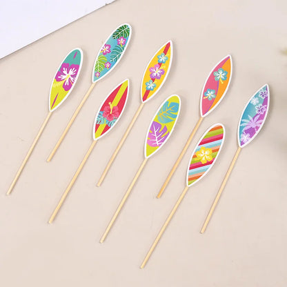 8/16Pcs Hawaiian Surfboard Cupcake Topper for Tropical Summer Luau Birthday Party Cake Decoration Beach Pool Wedding Supplies