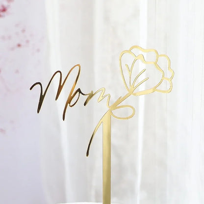 2023 Happy Mothers Day Cake Topper Gold Red Tulip Acrylic MOM Birthday Party Cake Toppers Dessert Decoration Mother's Day Gifts