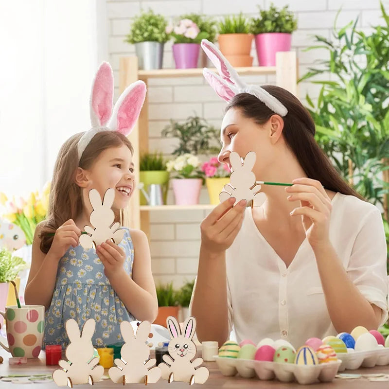 5/10/20Pcs Wooden Easter Rabbit Ornaments Kids Handmade DIY Painting Toy Gift Happy Easter Party Home Decoration Supplies 2025