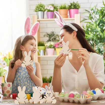 5/10/20Pcs Wooden Easter Rabbit Ornaments Kids Handmade DIY Painting Toy Gift Happy Easter Party Home Decoration Supplies 2025
