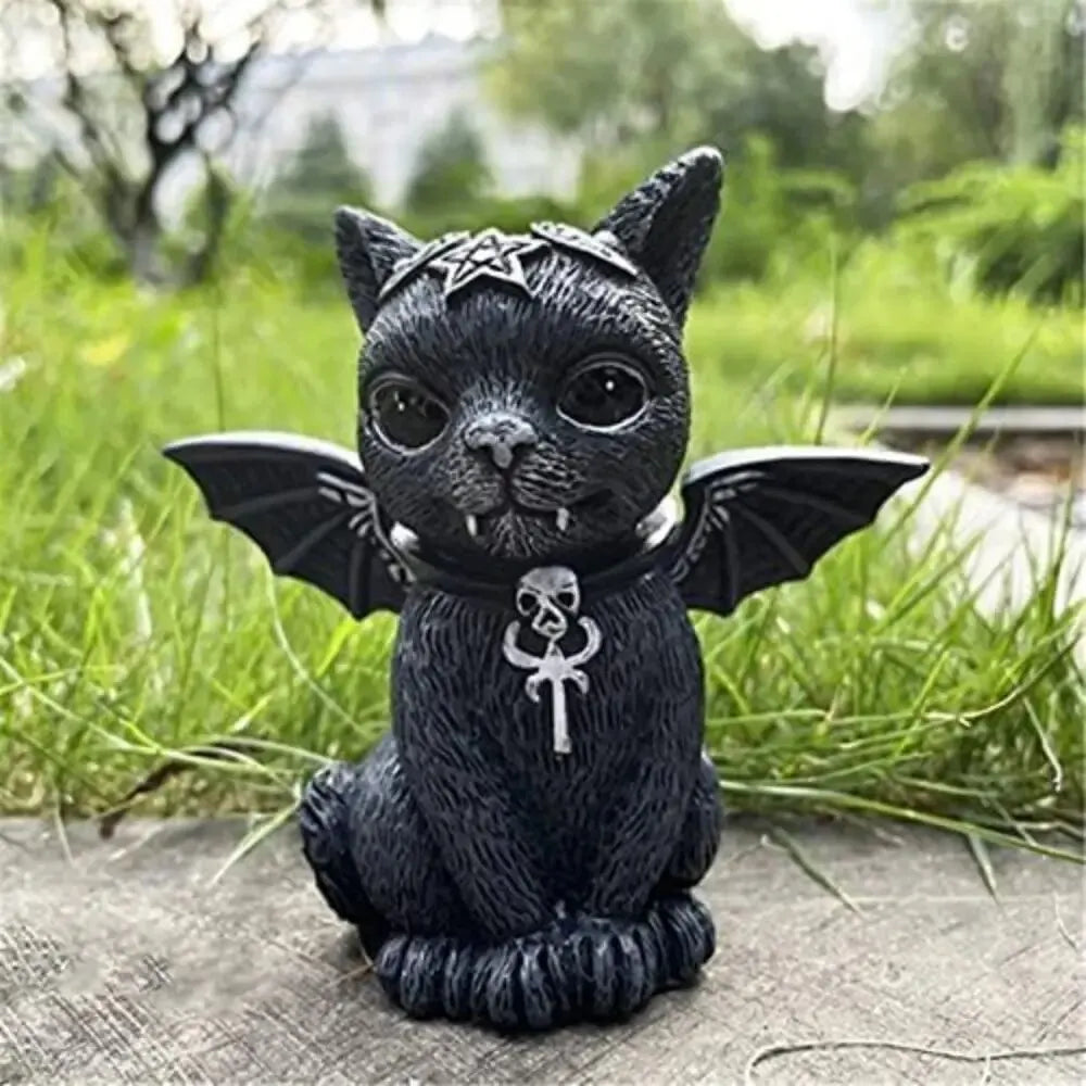 Halloween Witch Black Cat Resin Decorations Outdoor Witch Cat Garden Statue Magic Ambiance Design Decoration