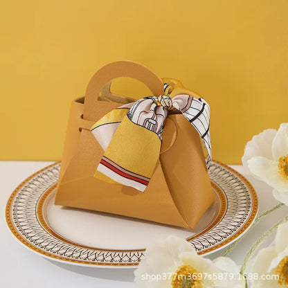 1PC Leather Gift Bags Bow Ribbon Packaging Bag Wedding Favour Distributions Bags Eid Mubarak Candy Packaging Box Mini Handbag