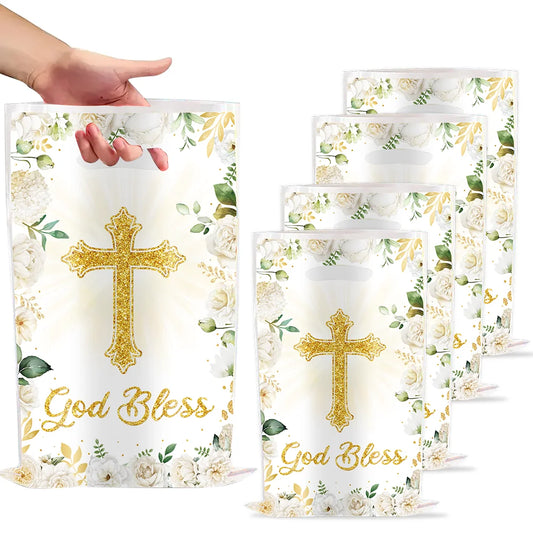 Communion Baptism Flower Cross Party Gift Bag Holy Communion Party Favors Chocolate Cookies Candy Bags for Kids Birthday Decor