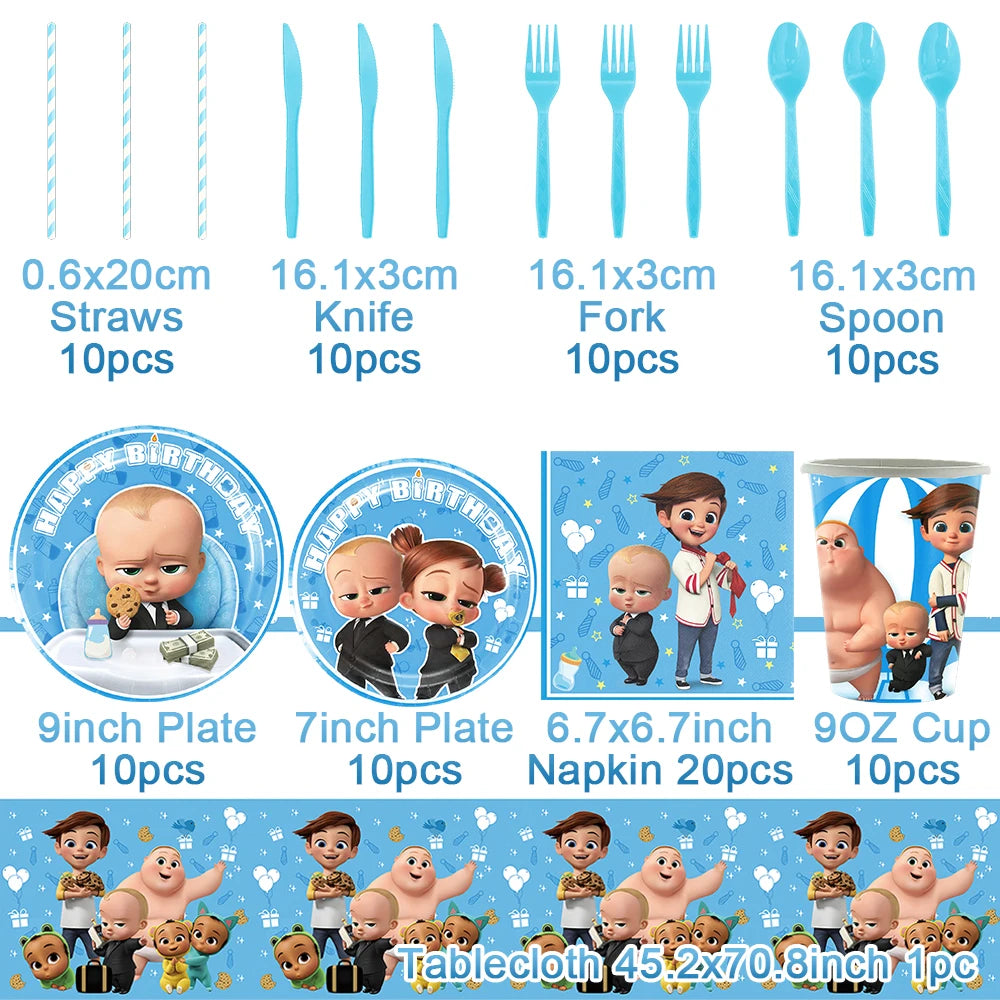 Cartoon Boss-Boys-Girls Theme Newborn 1st Birthday Party Decor Disposable Tableware Backdrop Balloons Baby Shower For Kids Gifts