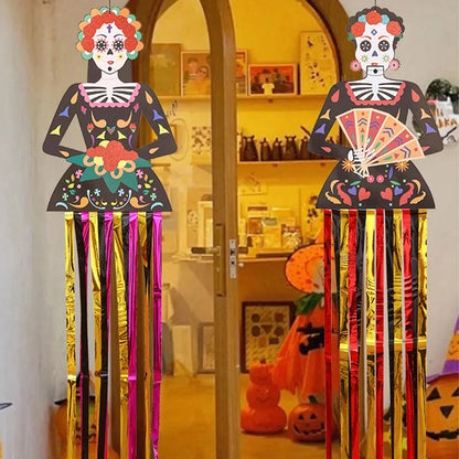 1.3m Mexico Day of the Dead Skeleton Ghost Bride Hanger Porch Sign Halloween Party Outdoor Decor Ghost Couple Door Hanging Flag