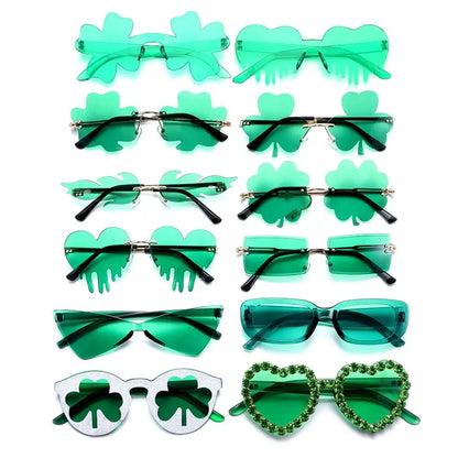 1pc St. Patrick's Day Irish Shamrock Sunglasses Green Four Leaf Clover Leprechaun Costume Glasses Party DIY  Decor Supplies
