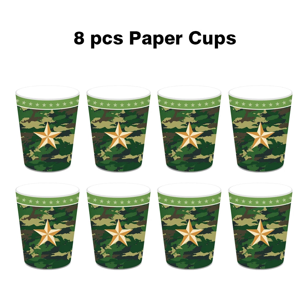 Army Party Tableware Camouflage Green Plates Cups Tablecloths Camouflage Balloons Military Theme Birthday Party Decorations