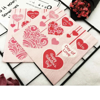Heart Shaped Colourful Printed Napkin Wedding Valentine's Day Facial Tissue Proposal  Decoration Wine Glass Flower Paper 20pcs/P