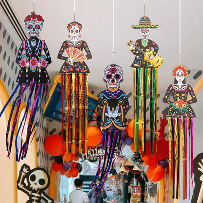 1.3m Mexico Day of the Dead Skeleton Ghost Bride Hanger Porch Sign Halloween Party Outdoor Decor Ghost Couple Door Hanging Flag