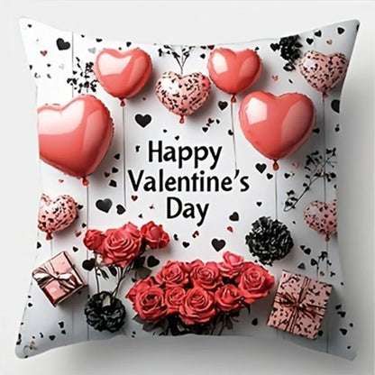 Valentine's Day Red Balloon Print Couple Home Decor Pillowcase Holiday Bedroom Living Room Decoration Polyester Cushion Cover