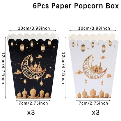 EID Mubarak Popcorn Box Biscuit Gift Box Ramadan Decoration 2025 For Home EID Mubarak Islamic Muslim Party Decor Eid al-Fitr
