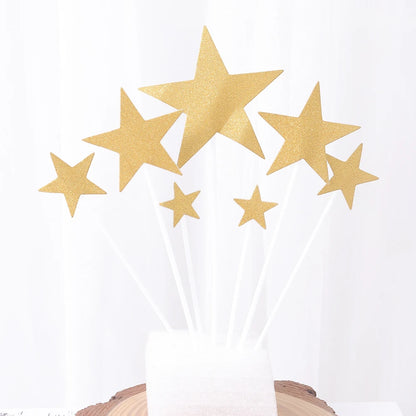 7/21Pcs Cake Topper Gold Love Star Happy Birthday Cake Topper Decoration DIY Cupcake Flag Ornament Wedding Christmas Decor