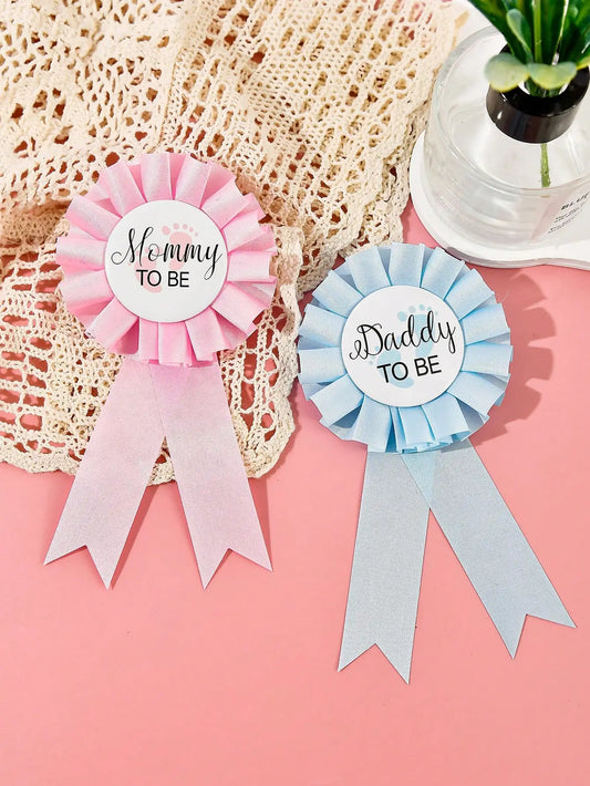 “Mommy and Daddy are going to be” tin pin-baby shower button sex reveal party boy blue rose wreath button baby celebration