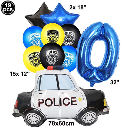 Blue Car Police Truck Foil Balloon Boys Birthday Balloons 4D Standing Balloons Baby Shower Police Themed Birthday Party Decors