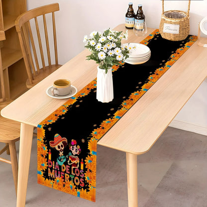 Mexican Day of The Dead Linen Table Runners Mexico Dia De Los Muertos Sugar Skull Table Runner for Home Party Dining Table Decor