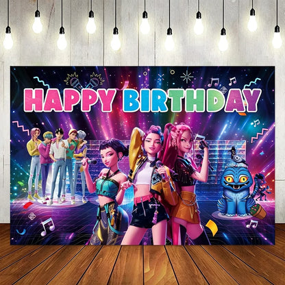 Hunters Girl Group Birthday Party Decor Set Banner Balloons Cake Toppers Hanging Swirls Kids Party Photo Props Event Supplies