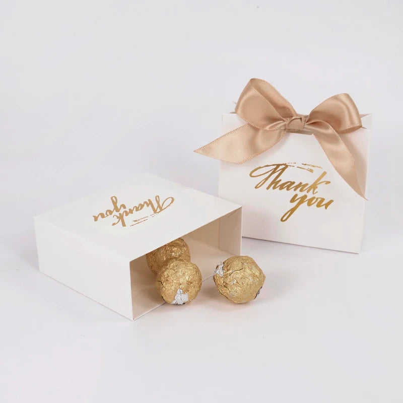 5/10pcs Thank You Candy Box With Ribbon Small Gift Packing Bag For Christmas Wedding Baby Shower Birthday Party gift for guests