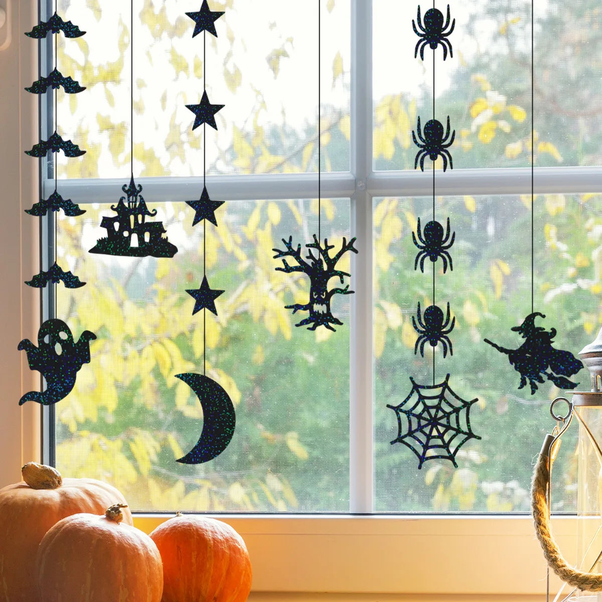 6pcs Halloween Hanging Banner Garland Scary Spider Witch Ghost Bat Pendant Ornament Happy Halloween Party Decorations for Home