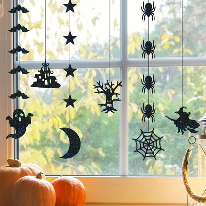6pcs Halloween Hanging Banner Garland Scary Spider Witch Ghost Bat Pendant Ornament Happy Halloween Party Decorations for Home