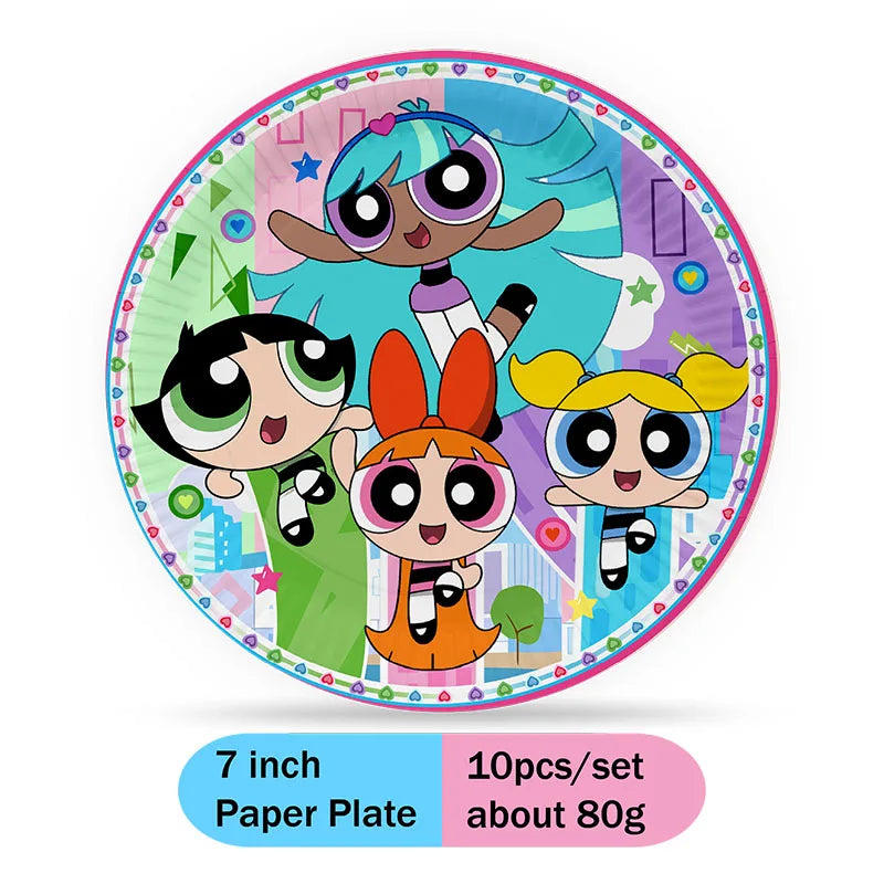 The Powerpuff Girls Gender Reveal Party Supplies Boy or Girl Disposable Napkins Cups Tablecloth Banner Latex Balloon Decorations