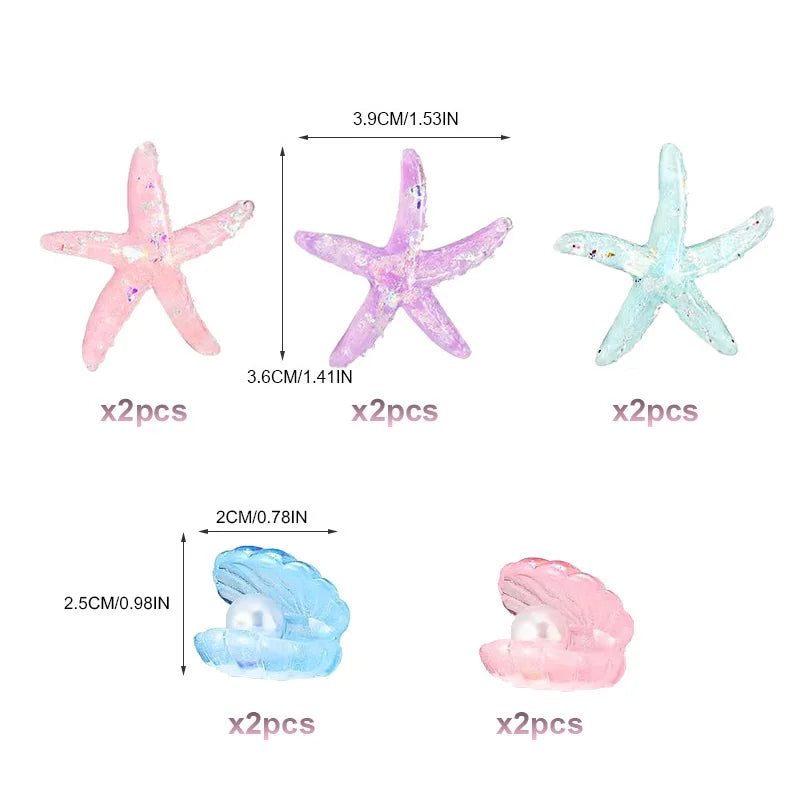 Mermaid Tail Cake Toppers Under the Sea Cake Decoration Seashell Sea Star Cake Topper for Birthday Baby Shower Wedding Cake Deco