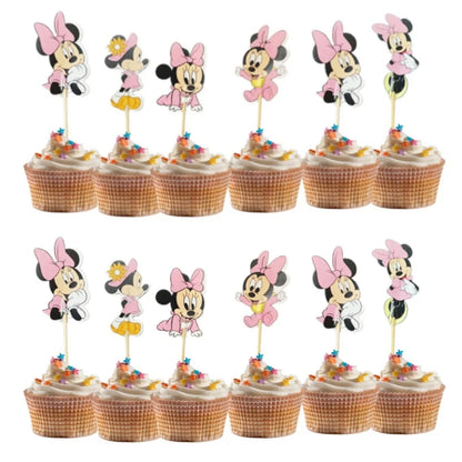 Minnie Mouse Cupcake Toppers Pink Girl Party Cake Topper Decor Baby Shower Wedding Kids Birthday Party Cake Decorations Supplies