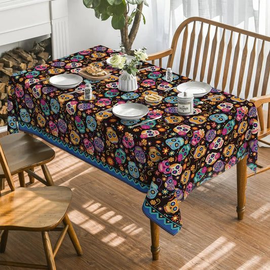 Halloween Mexico Day of The Dead Sugar Skull Flower Fabric Tablecloth Table Decor Waterproof Tablecloth for Table Party Supplies