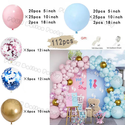 Birthday Party Ballon Garland Arch Kit Gender Reveal Balloons Maca Blue Pink Baloon Latex Boy Or Girl Baby Shower Decorations