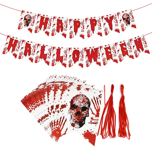 Halloween Blood Banner Paper Garland Scary Eyeball Skull Spiral Hanging Flag Halloween Party Decoration Home Haunted House Decor