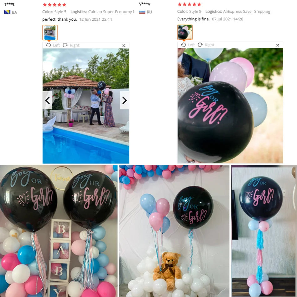 Boy or Girl Gender Reveal Party Decoration 36'' Giant Black Latex Balloon Blue Pink Confetti Baby Shower Globos Supplies