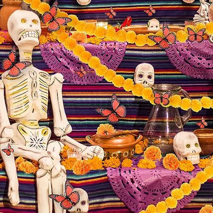 14~380pcs Day of the Dead Marigold Flower Garland Decorations Dia De Los Muertos ofrenda Altar with Monarch Butterfly Mexican
