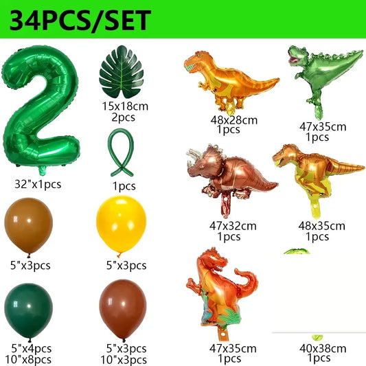 32 英寸 Number Dinosaur Birthday Party Dino Balloons Palm Leaf Set First Bthday Boy Party Kids Baby Shower Jungle Safari Deco