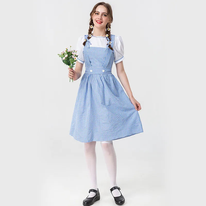 Adult Wizard Of Oz Dorothy Cosplay Costume Lady Blue White Plaid Alice Princess Dress Traditional Oktoberfest Dirndl Maid Outfit