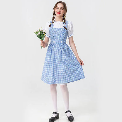 Adult Wizard Of Oz Dorothy Cosplay Costume Lady Blue White Plaid Alice Princess Dress Traditional Oktoberfest Dirndl Maid Outfit
