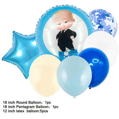 Cartoon Boss-Boys-Girls Theme Newborn 1st Birthday Party Decor Disposable Tableware Backdrop Balloons Baby Shower For Kids Gifts