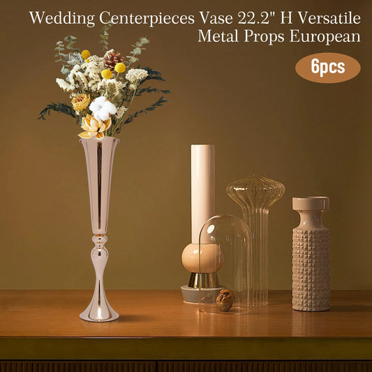 Golden Metal Table Flower Stand Vase 6Pcs Candle Holder 22.2" Tall Wedding Centerpiece Party Event Hotel Decoration