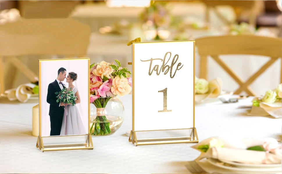 6-36 Transparent Acrylic Signage Gold Picture Frames Double-sided Display Stand Wedding Number Plate Table Flyer Menu Card Rack