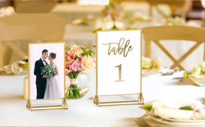 6-36 Transparent Acrylic Signage Gold Picture Frames Double-sided Display Stand Wedding Number Plate Table Flyer Menu Card Rack