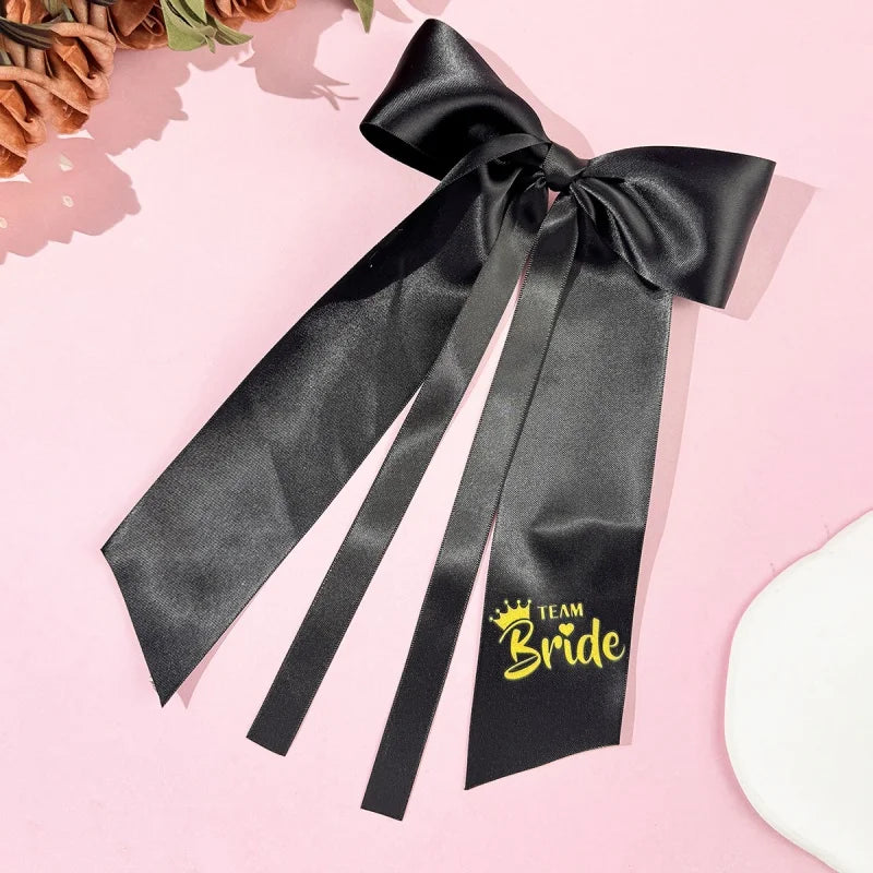 5pcs Pink White Team Bride to Be Bow Headband Satin Ribbon Wedding Bridal Shower Decoration Girl Hen Bachelorette Party Supplies