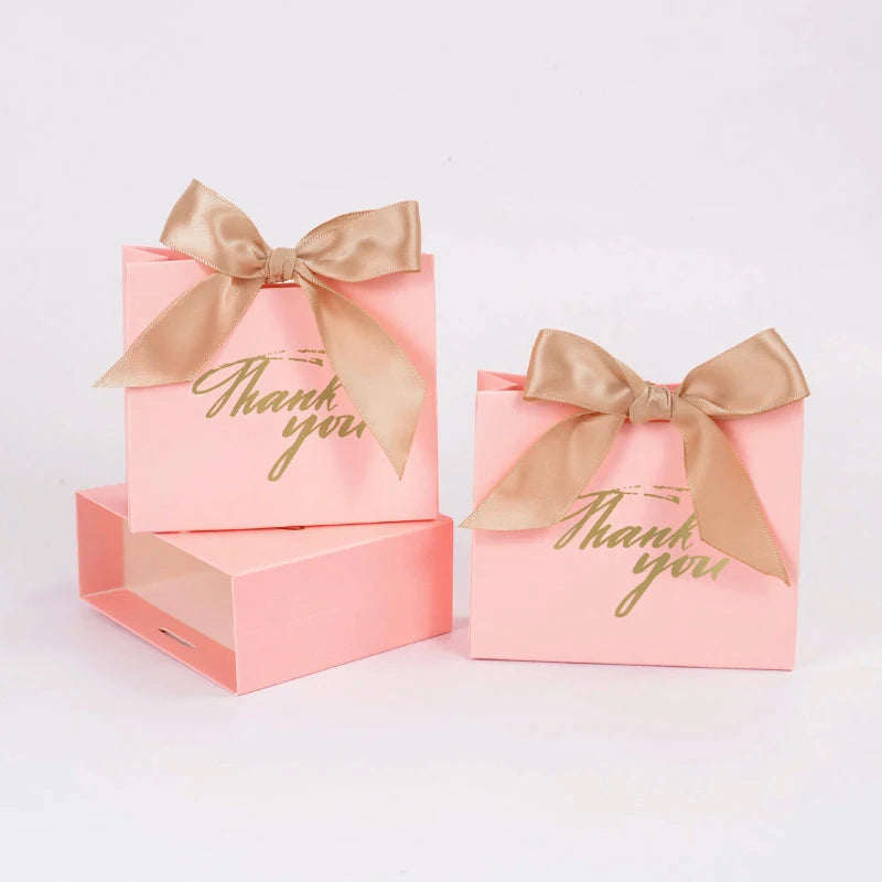 5/10pcs Thank You Candy Box With Ribbon Small Gift Packing Bag For Christmas Wedding Baby Shower Birthday Party gift for guests