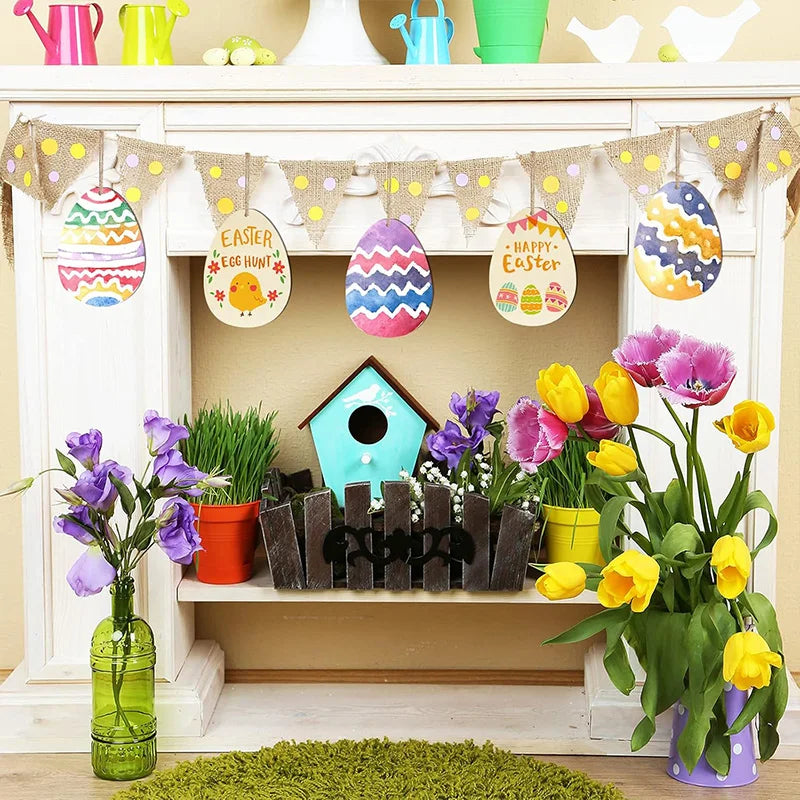 30-80mm Wooden Easter Eggs Kids DIY Painting Crafts Blank Bunny Eggs Wood Chips Happy Easter Party Home Decoration Ornament Gift