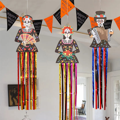 1.3m Mexico Day of the Dead Skeleton Ghost Bride Hanger Porch Sign Halloween Party Outdoor Decor Ghost Couple Door Hanging Flag