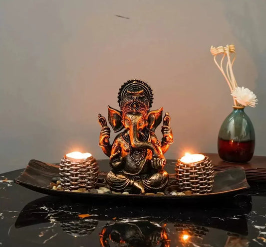 1 South Asian Indian resin retro gold elephant head divine wealth candle holder set for Diwali Candlestick ornament decoration