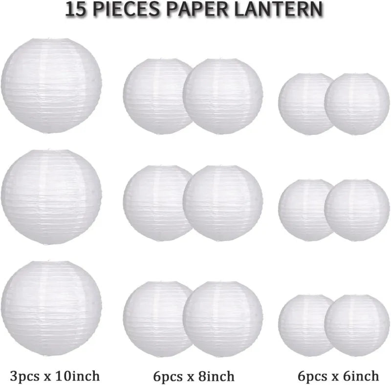 15Pcs Sage Green Set Round Paper Lantern For Baby Girl Shower Decoration Baptism Party Decor Hanging Pompom Crafts Ornament