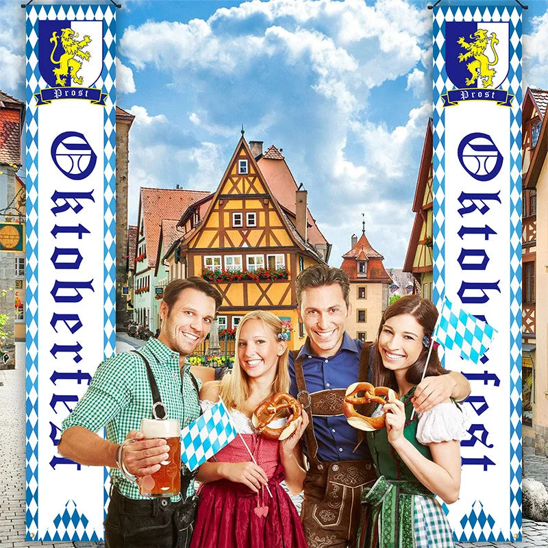 Beer Flag The Munich Oktoberfest Event Party Decorations Door Hanging Banner 1 Pair Tapestry Polyester Printed for Home Outdoor