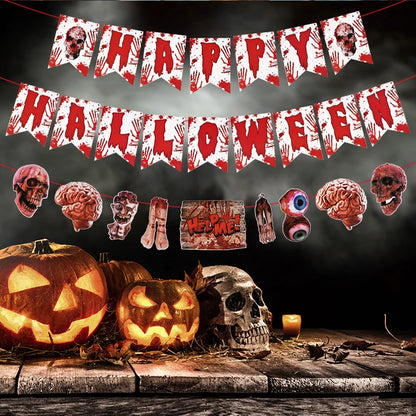 Halloween Blood Banner Paper Garland Scary Eyeball Skull Spiral Hanging Flag Halloween Party Decoration Home Haunted House Decor