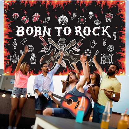 1pc Born to Rock Backdrop Banner, Extra Large 1950's Rock and Roll Party Decorations, Rock Star Music Theme Birthday Party Suppl